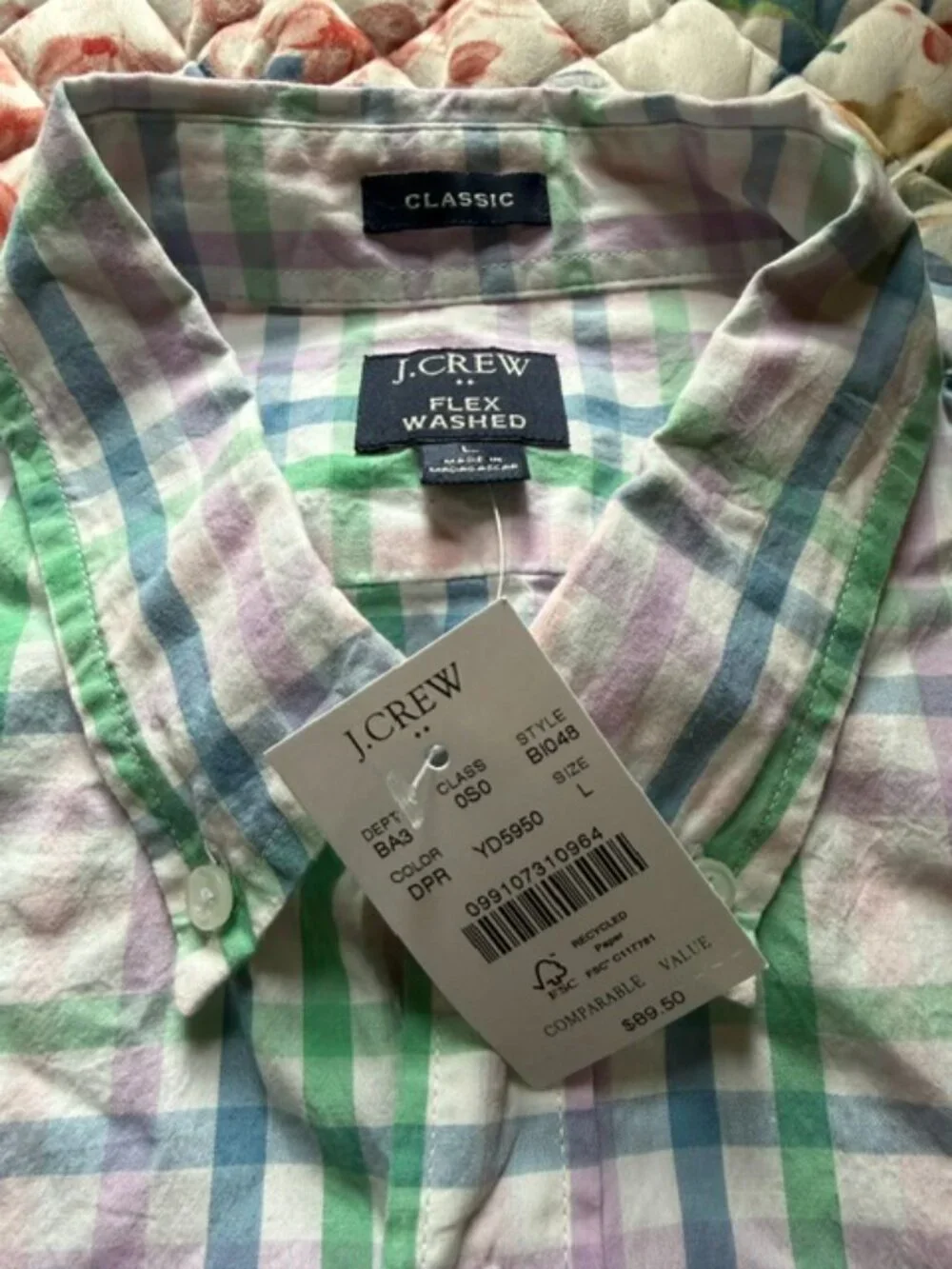 NWT J. Crew Classic Flex Washed Men's Plaid Shirt- size large